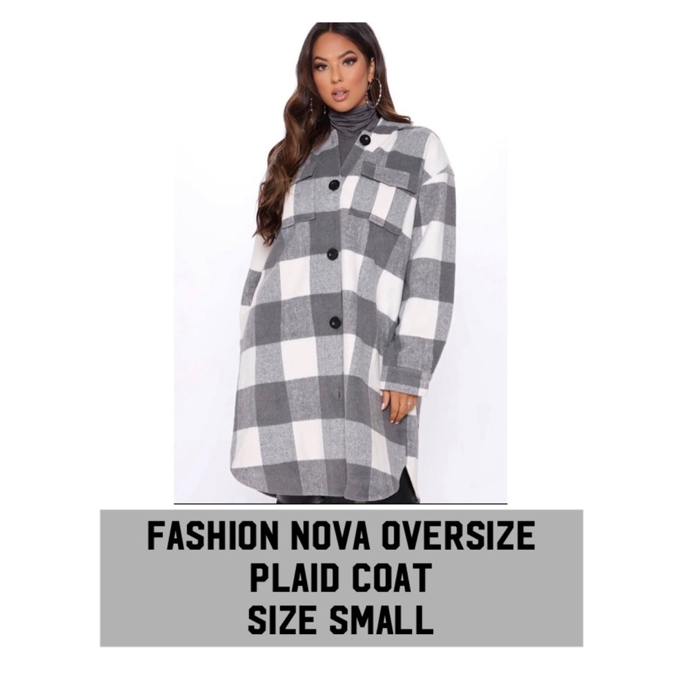 Fashion nova oversized gray and white coat size small